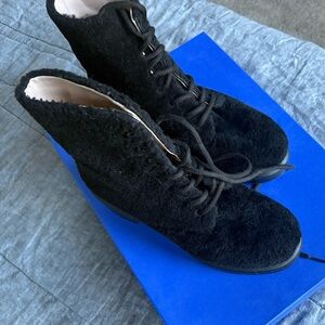 STUART WEITZMAN Black Lace Up Sherling Boots
